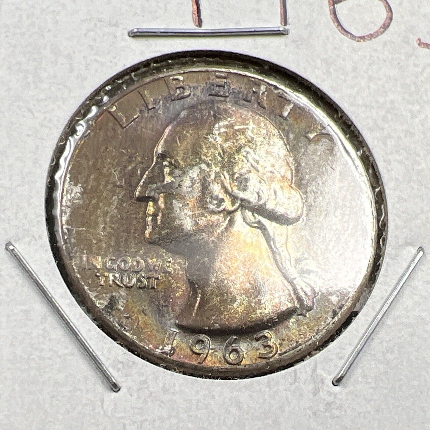 1963 P Washington 25c Silver Quarter Coin CH BU UNC Rainbow Toning #A