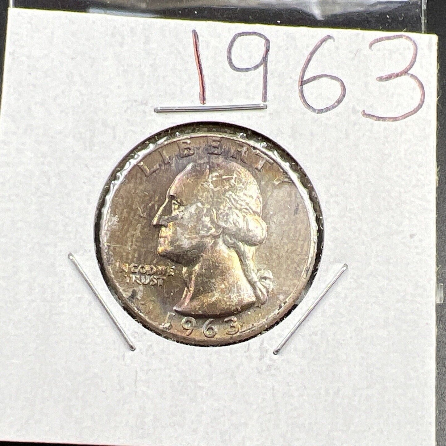 1963 P Washington 25c Silver Quarter Coin CH BU UNC Rainbow Toning #A