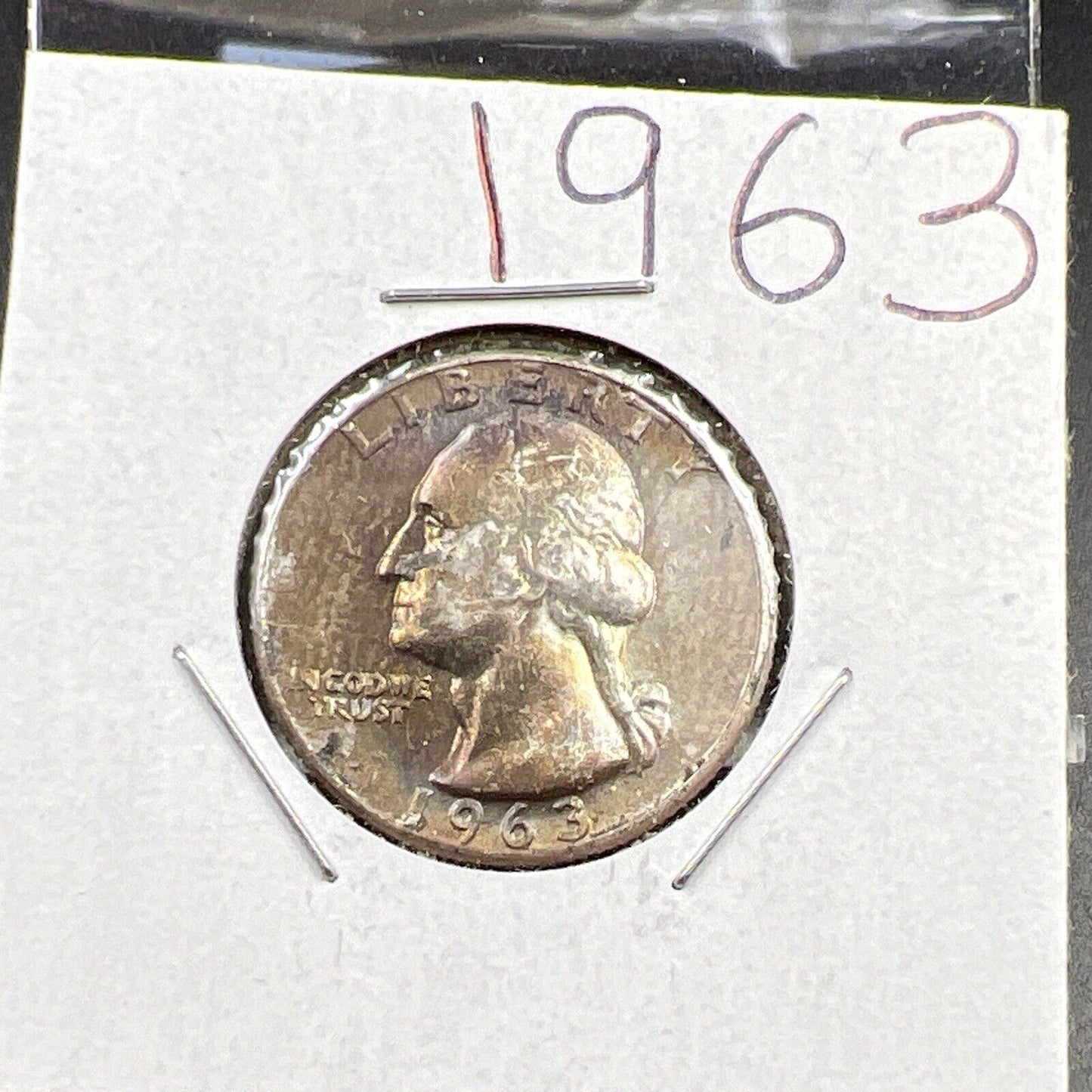 1963 P Washington 25c Silver Quarter Coin CH BU UNC Rainbow Toning #A