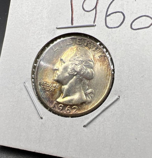 1962 P Washington 25c Silver Quarter Coin Gem BU UNC PQ Toning Obverse