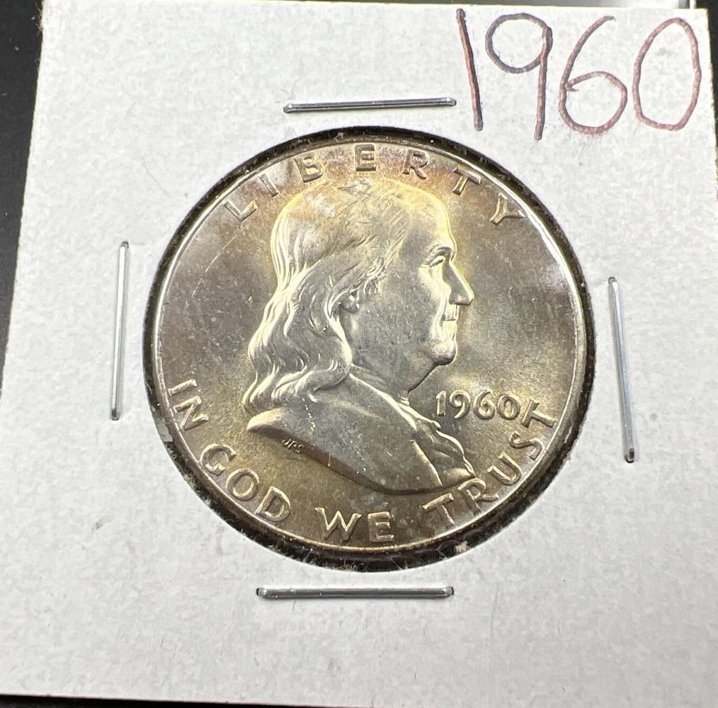 1960 P Franklin Silver Half Dollar Coin Choice BU UNCIRCULATED Nice Toning OBV