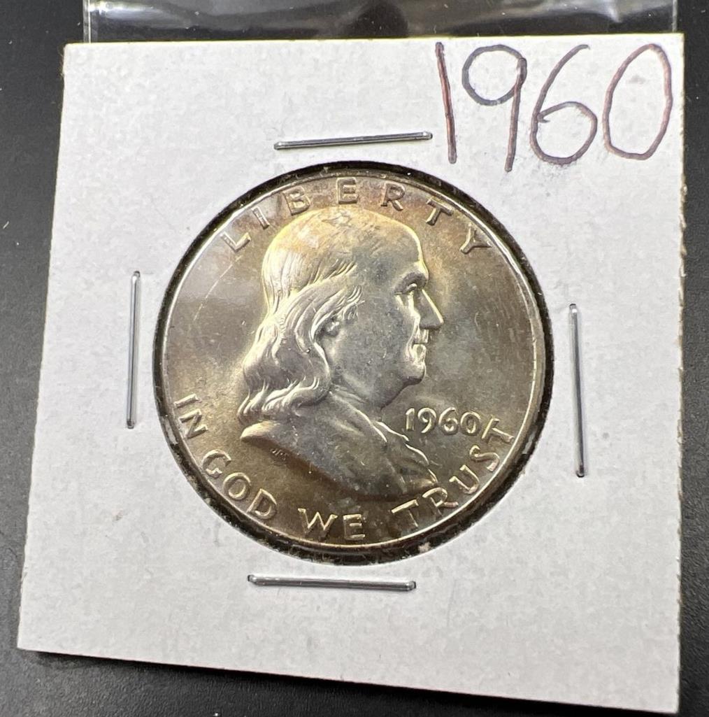 1960 P Franklin Silver Half Dollar Coin Choice BU UNCIRCULATED Nice Toning OBV