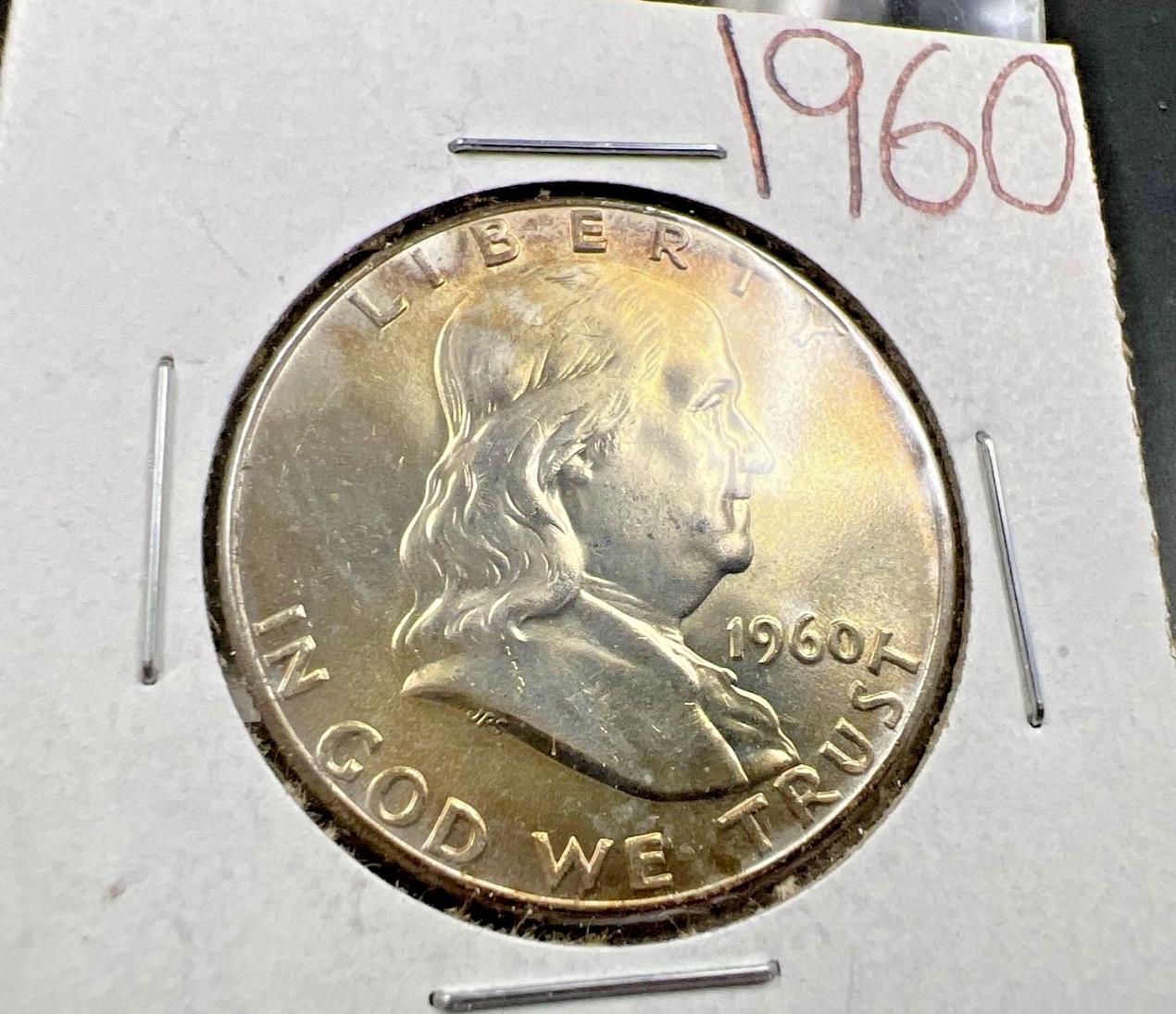 1960 P Franklin Silver Half Dollar Coin Choice BU UNCIRCULATED Nice Toning OBV