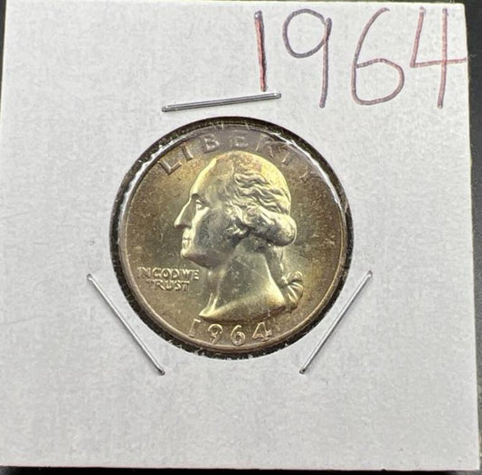 1964 P Washington 25c Silver Quarter Coin Nice Toning CH BU UNC SKU#LMGN