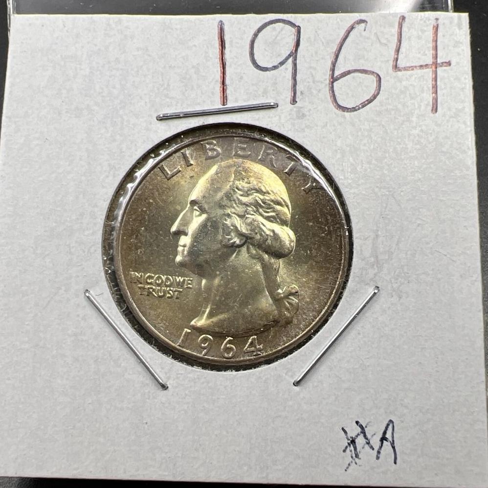 1964 P Washington 25c Silver Quarter Coin Neat Toning CH BU UNC SKU#AB