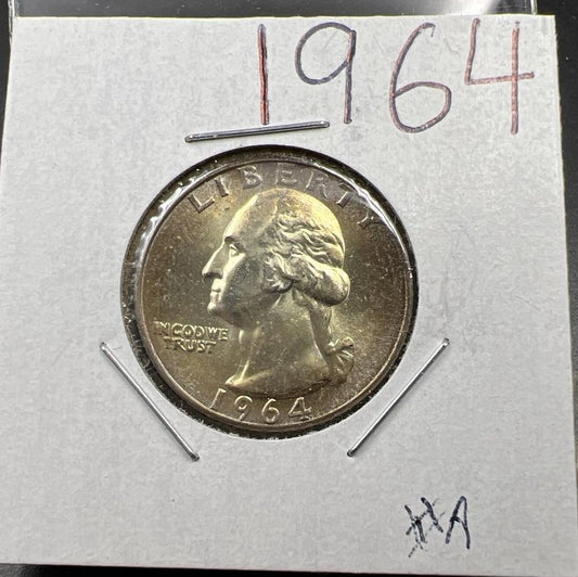 1964 P Washington 25c Silver Quarter Coin Neat Toning CH BU UNC SKU#AB