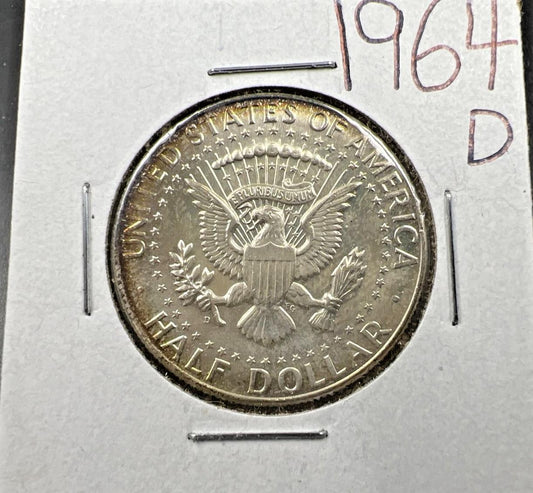 1964 D 50c Kennedy Silver Half Dollar BU UNC Neat Toning Denver Mint SKU#GNPK