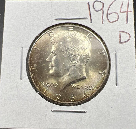 1964 D 50c Kennedy Silver Half Dollar CH BU UNC Nice Toning Denver Mint #OGPRP