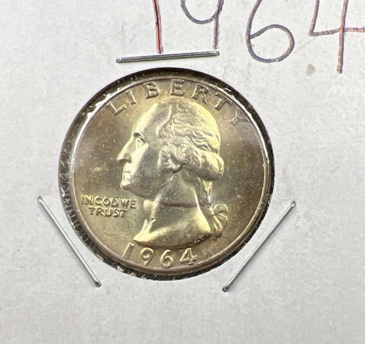 1964 P Washington 25c Silver Quarter Coin Nice Toning CH BU UNC SKU#PLPGN33