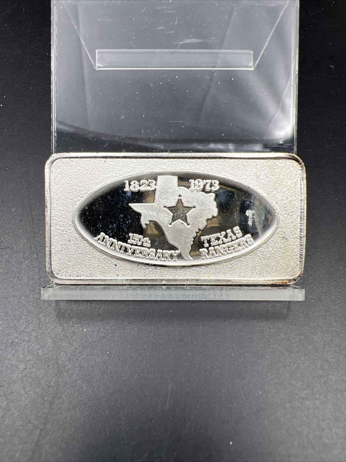 1973 Texas Rangers 150th Ann. 1 Oz Silver .999 Bar w/ Die Crack Error CH UNC