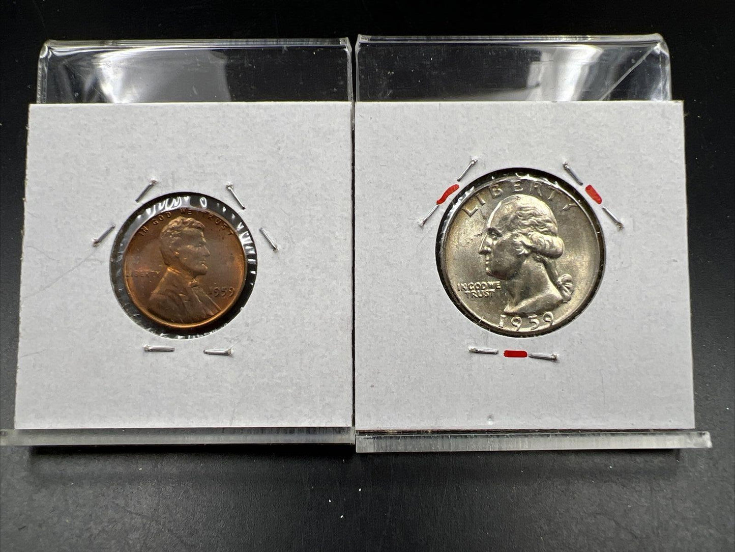 Two Coin Set 1959 1c BU UNC RB / Brown & 1959 25c Uncirculated