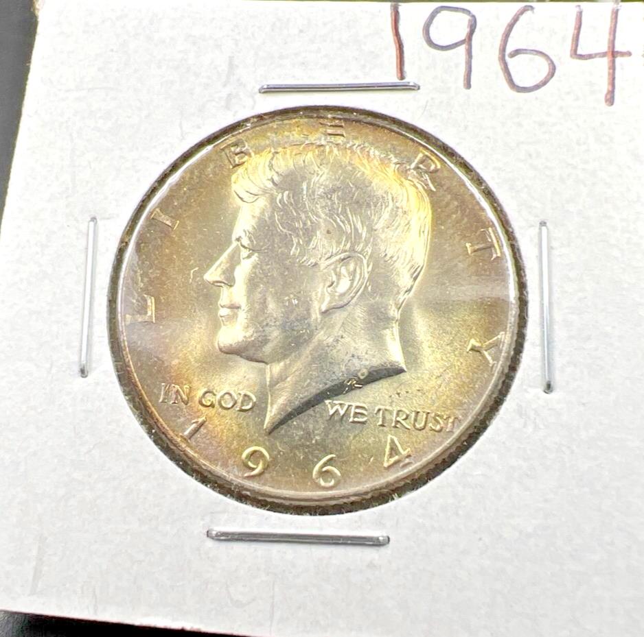 1964 P 50c Kennedy Half Dollar CH BU UNC Nice Rainbow Toning SKU#GNSQ