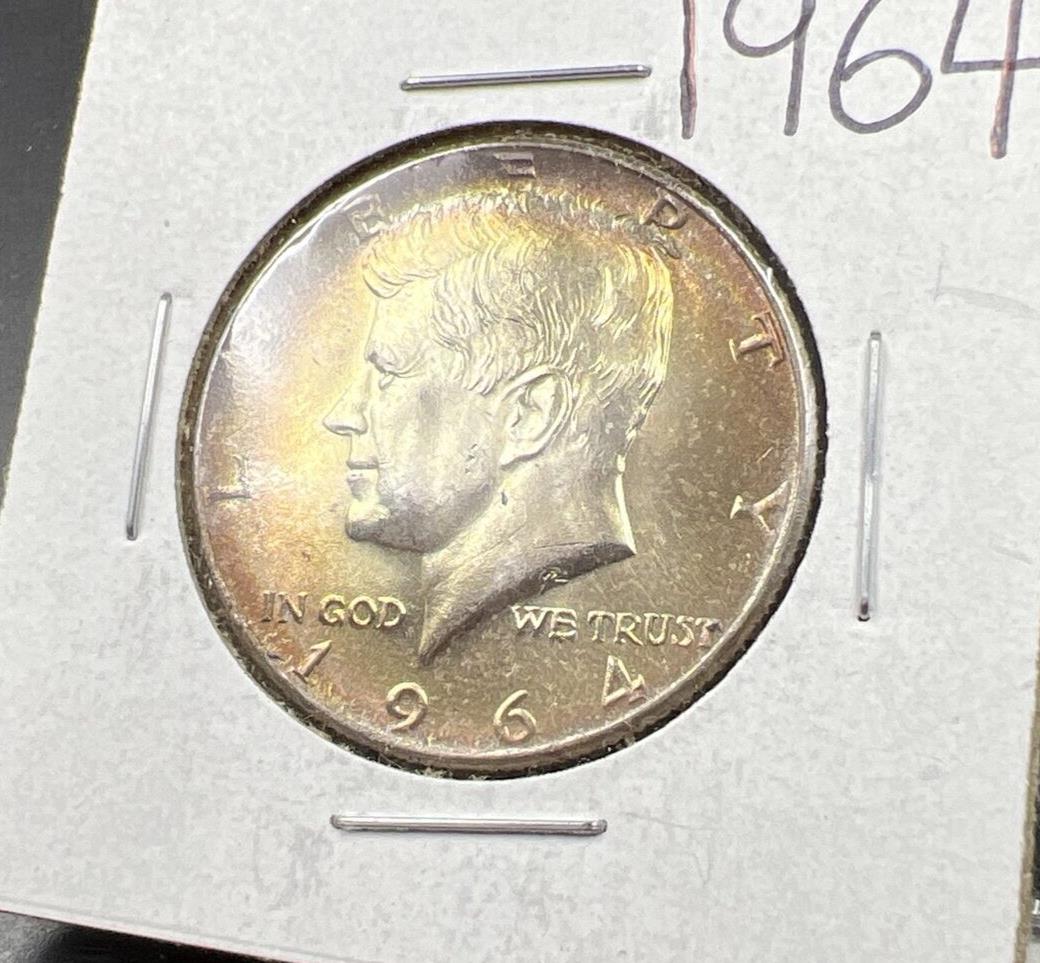 1964 P 50c Kennedy Half Dollar Gem BU UNC PQ Toning Toner SKU#PKGRY