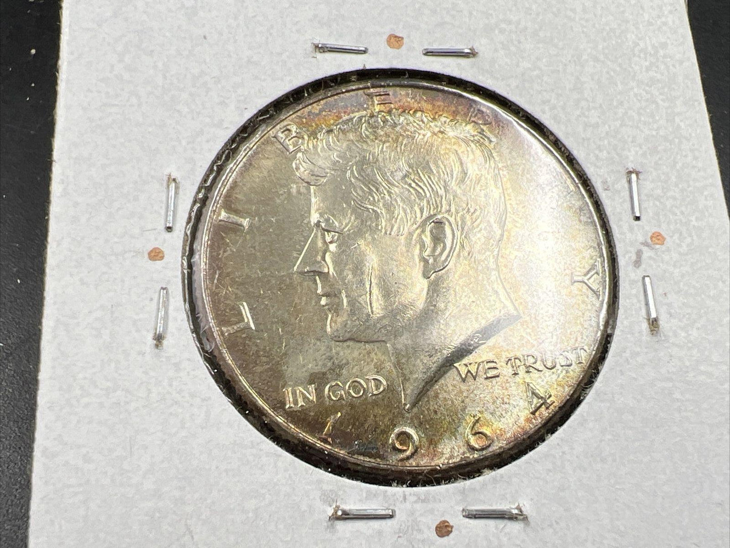 1964 P 50c Kennedy Silver Half Dollar CH BU UNC Rainbow Toning Reverse SKU#BRN