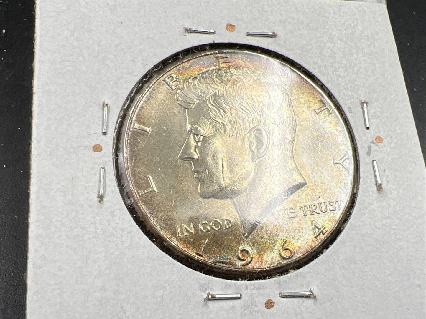 1964 P 50c Kennedy Silver Half Dollar CH BU UNC Rainbow Toning Reverse SKU#BRN