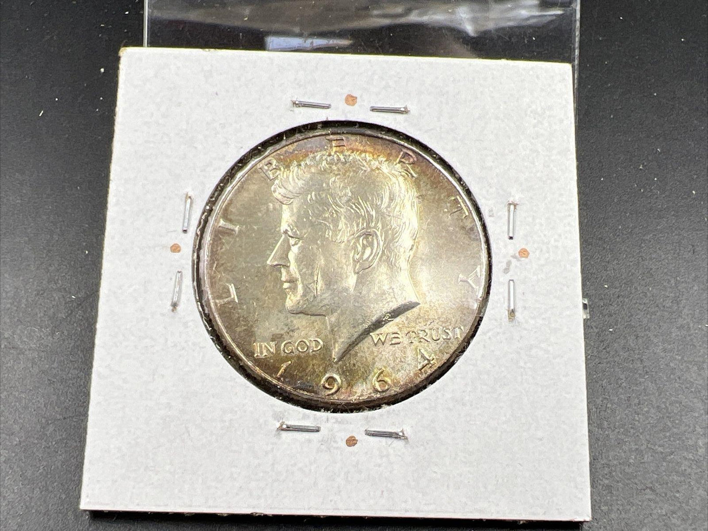 1964 P 50c Kennedy Silver Half Dollar CH BU UNC Rainbow Toning Reverse SKU#BRN