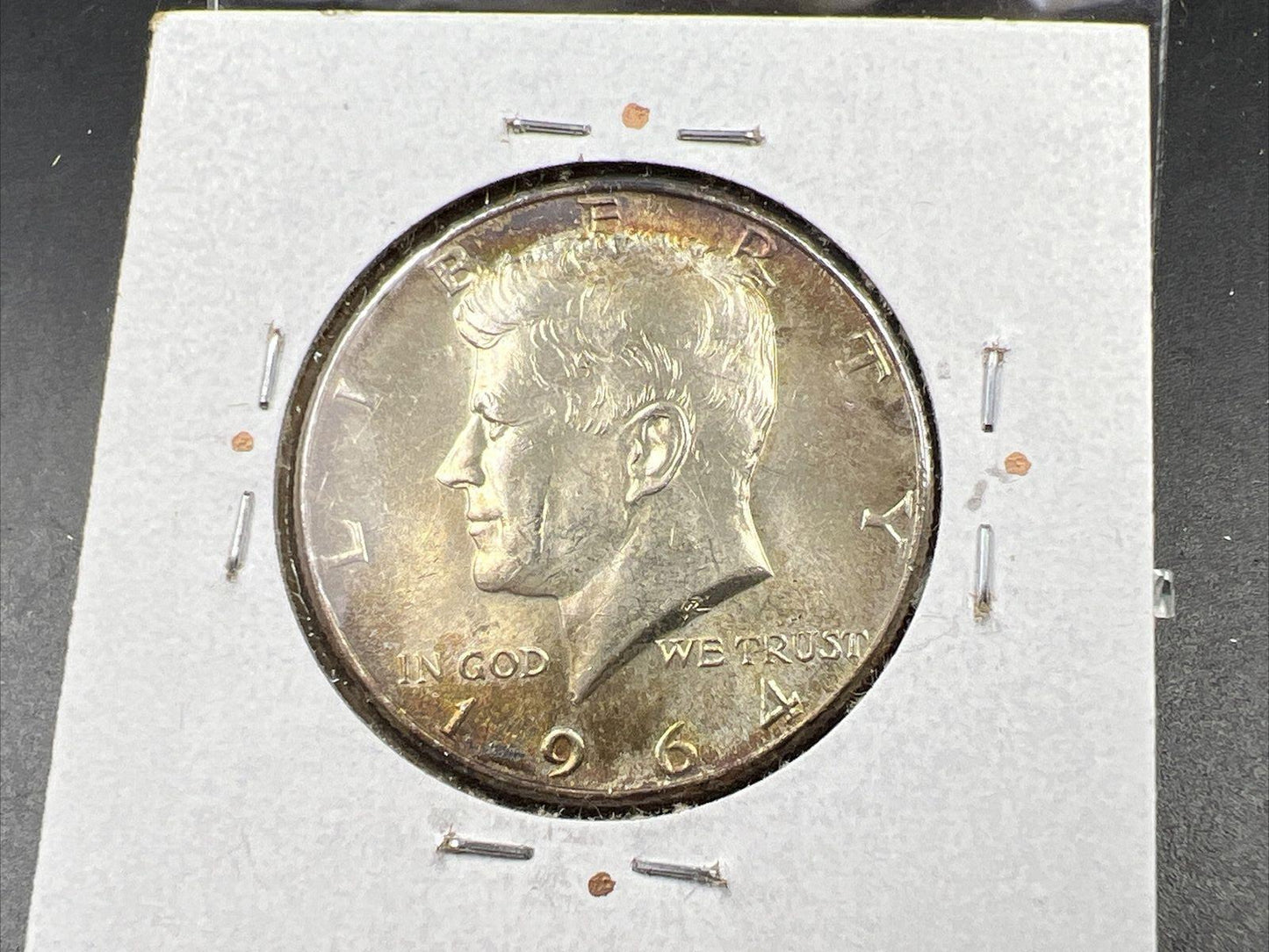 1964 P 50c Kennedy Silver Half Dollar CH BU UNC Rainbow Toning Reverse SKU#BRN