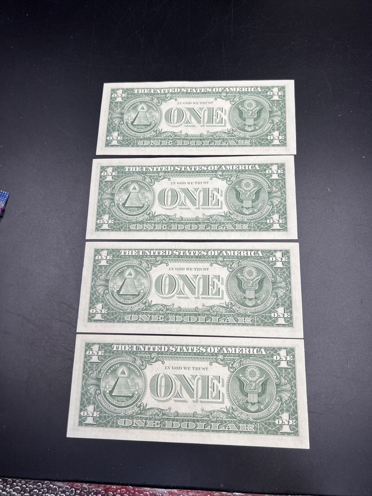 Lot of 4 Consecutive 1974 $1 FRN Federal Reserve Notes CH UNC #043