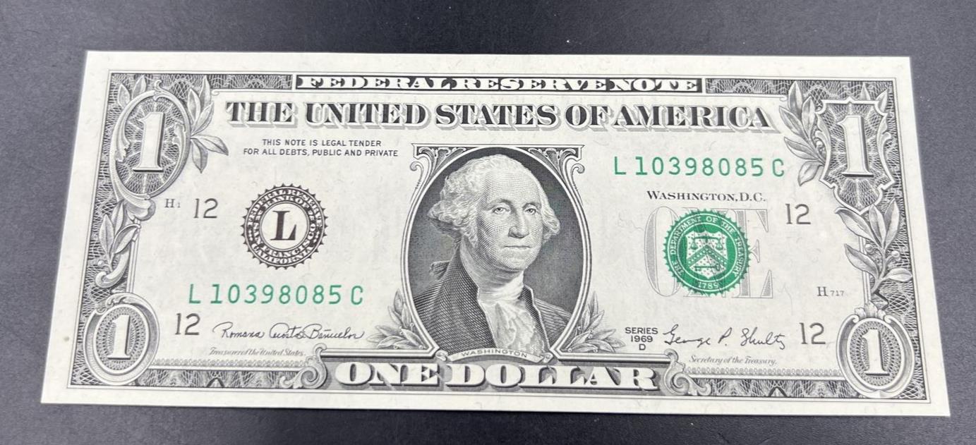 1969 D $1 One Dollar FRN Federal Reserve Note Choice Unc Bill #8085