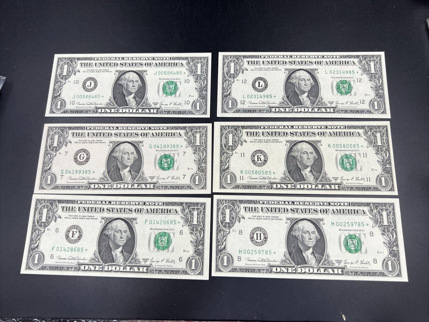 6 Note Partial District Set of 1969 D $1 Star * FRN Federal Reserve Notes CH UNC