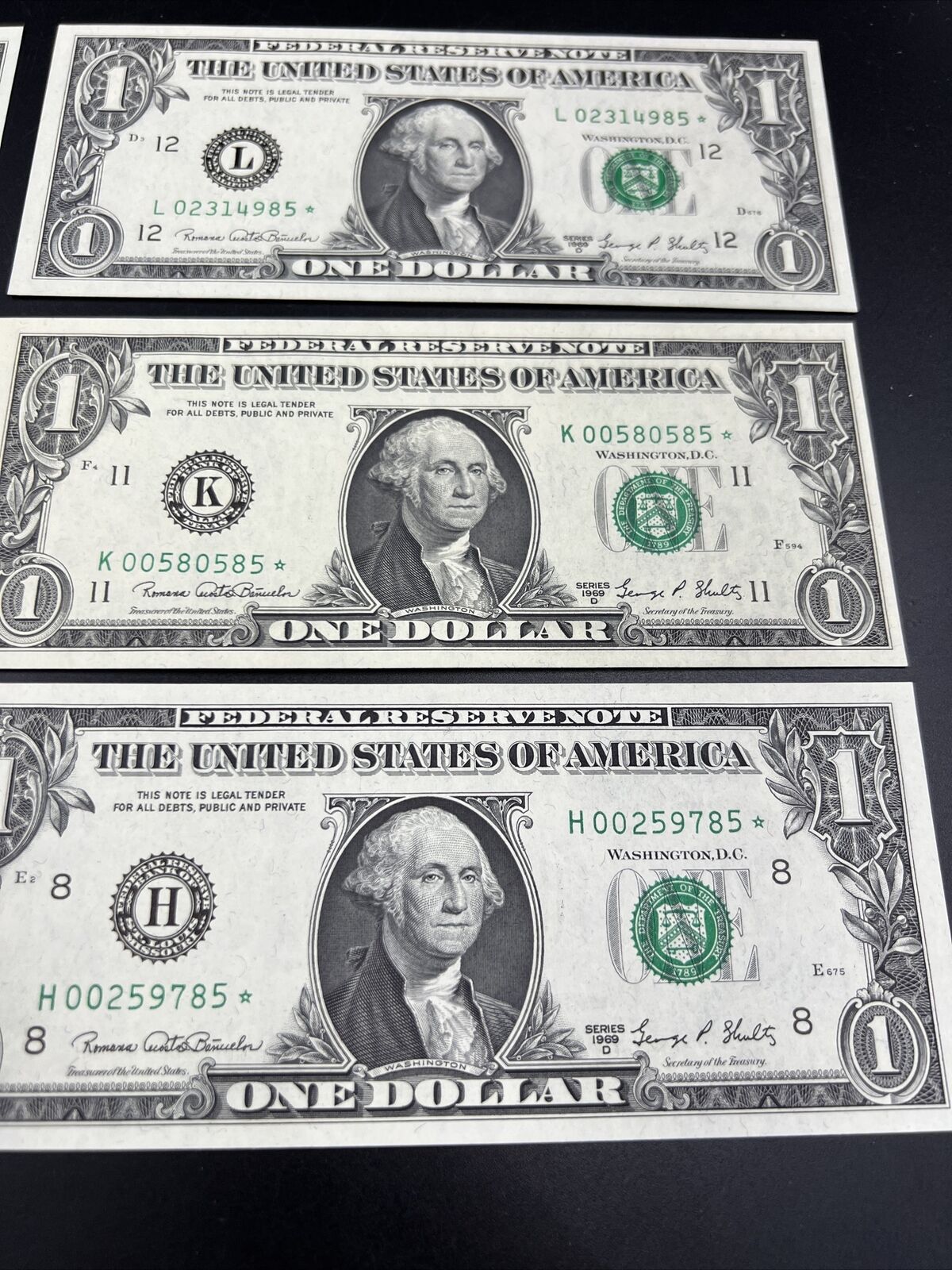 6 Note Partial District Set of 1969 D $1 Star * FRN Federal Reserve Notes CH UNC