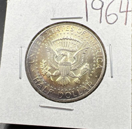 1964 P 50c Kennedy Silver Half Dollar CH BU UNC PQ Toning Reverse SKU#GNBN