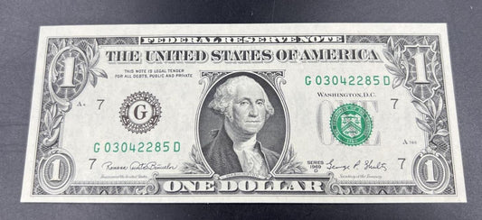 1969 D $1 One Dollar FRN Federal Reserve Note Choice Unc Bill #285