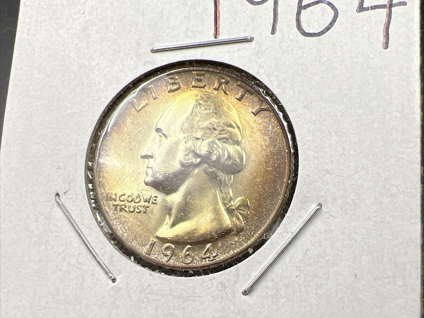 1964 Washington 25c Silver Quarter Coin NICE Amber Toning Gem BU UNC