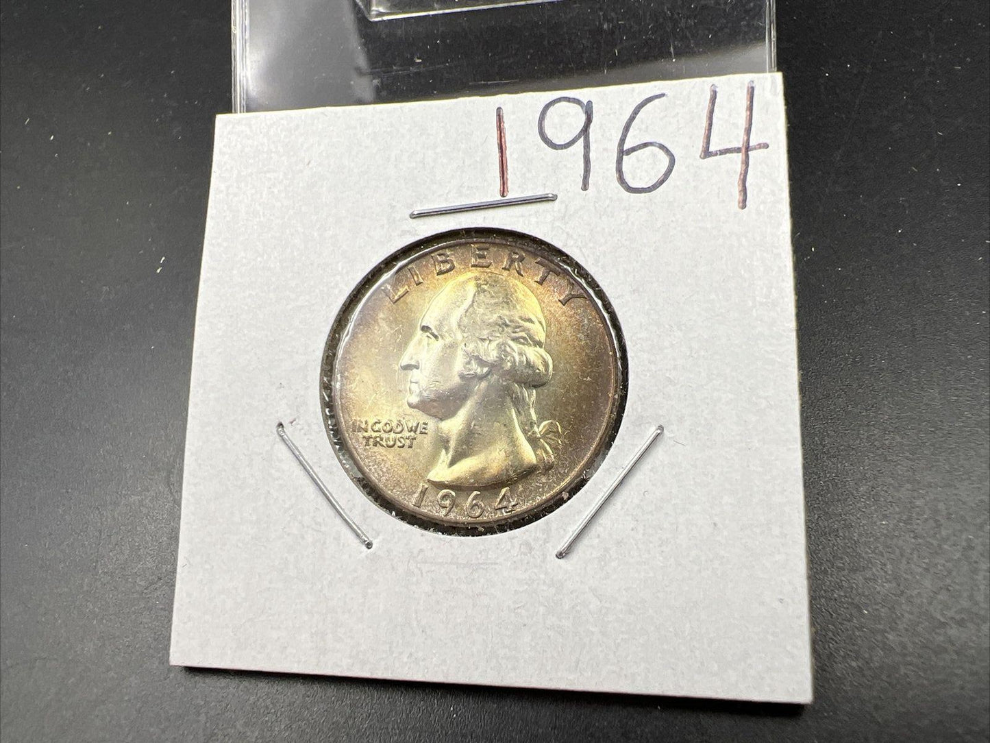 1964 Washington 25c Silver Quarter Coin NICE Amber Toning Gem BU UNC