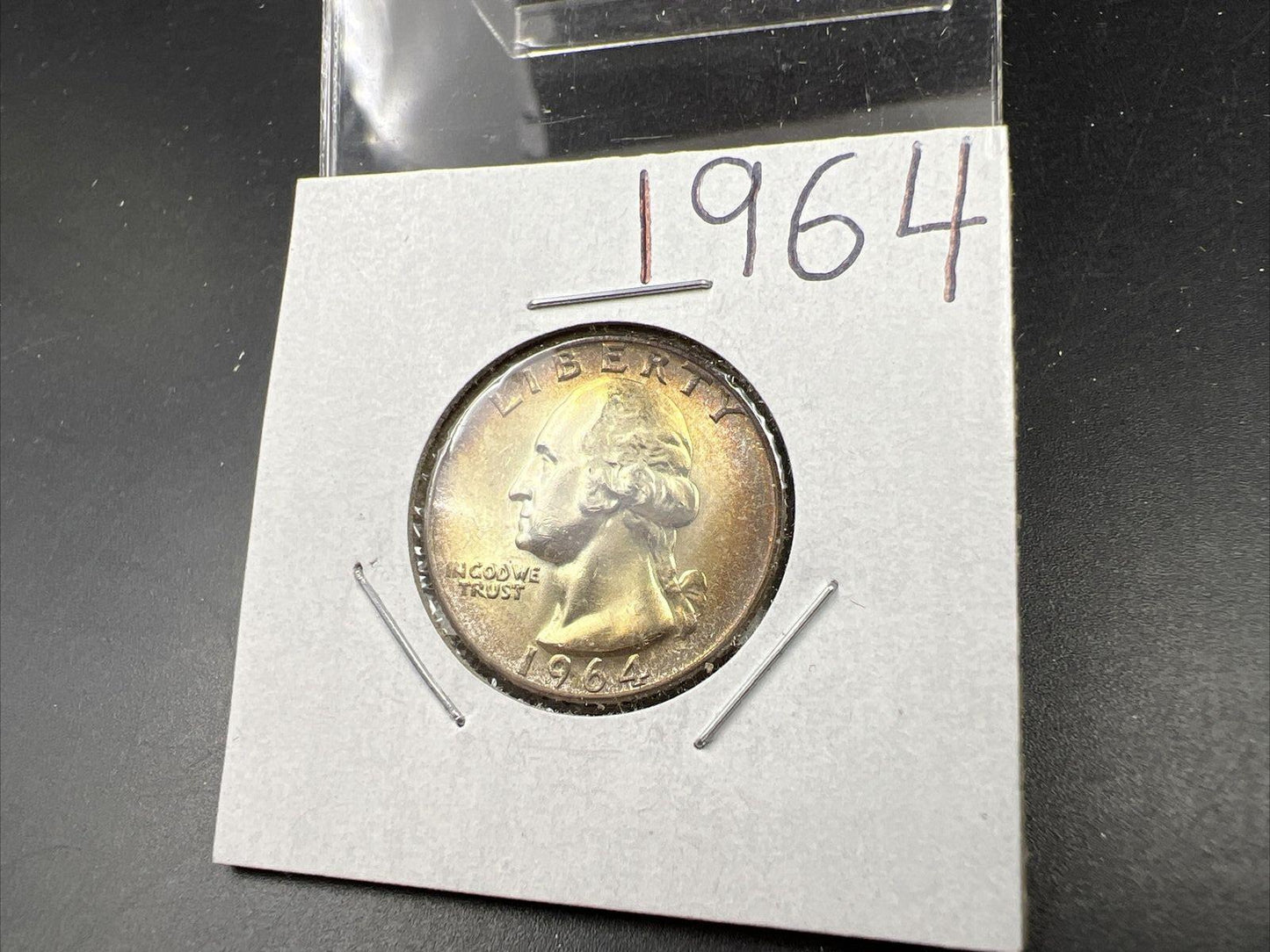 1964 Washington 25c Silver Quarter Coin NICE Amber Toning Gem BU UNC