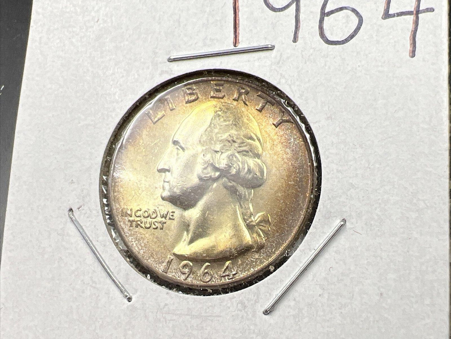 1964 Washington 25c Silver Quarter Coin NICE Amber Toning Gem BU UNC