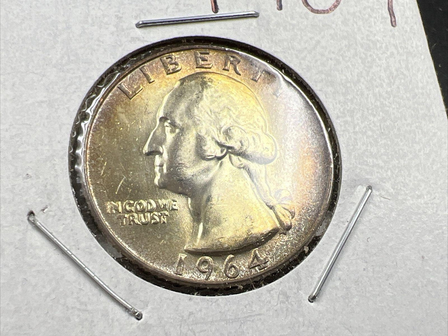 1964 Washington 25c Silver Quarter Coin NICE Amber Toning Gem BU UNC