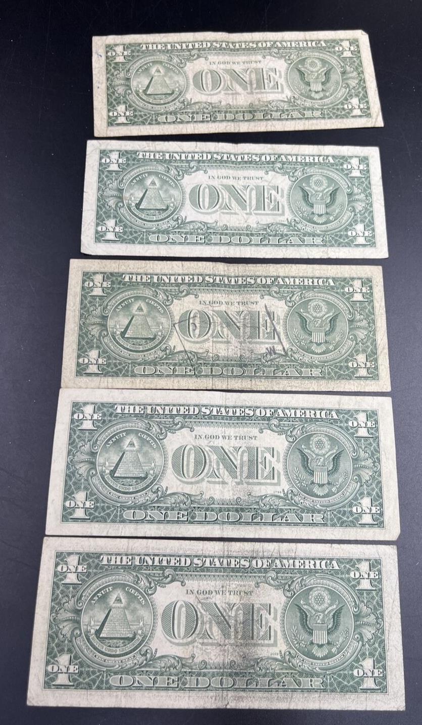 Lot of 5 FRN Federal Reserve Notes Years 1974 1969 1983 Circulated $1 Bills