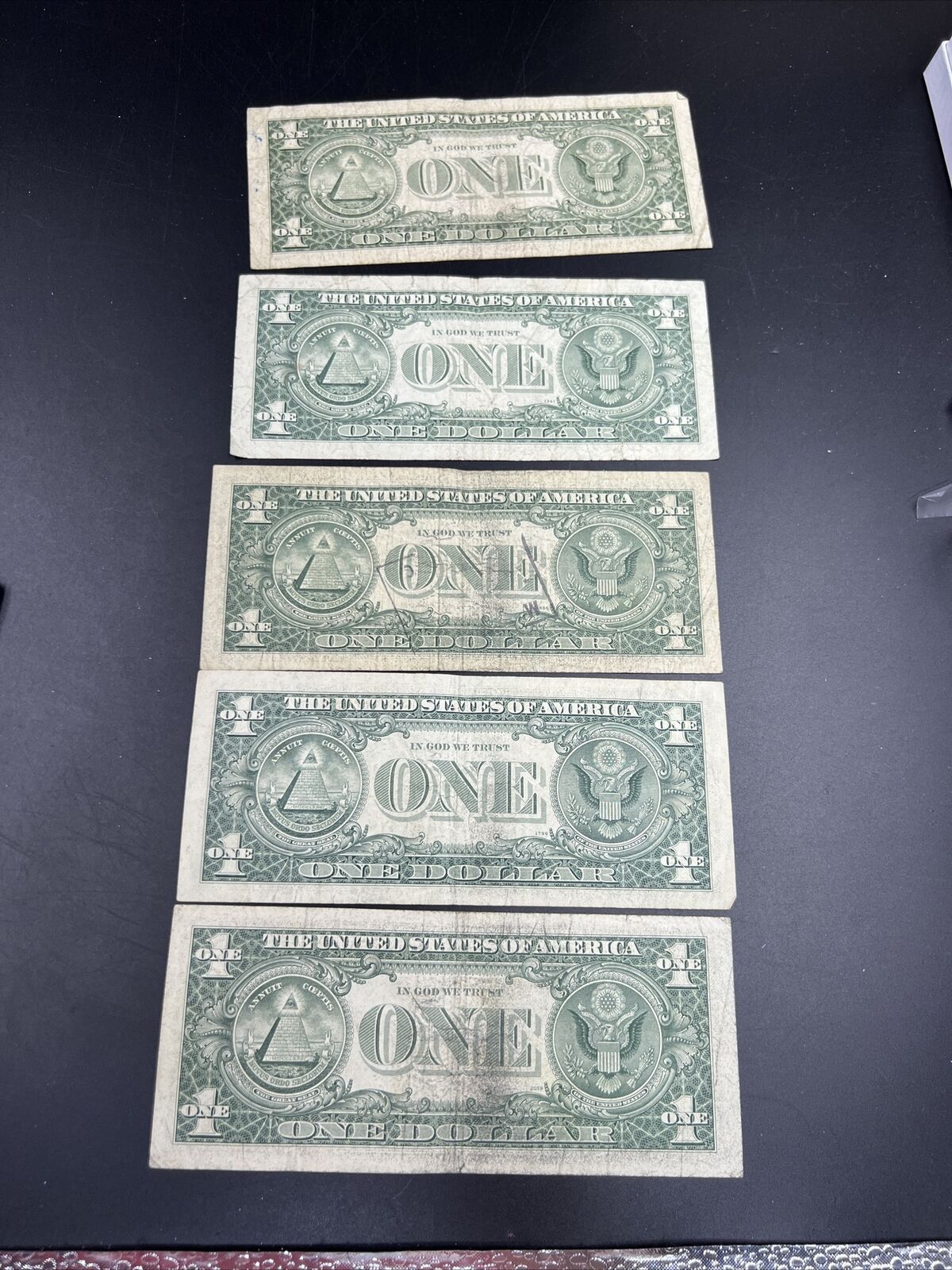 Lot of 5 FRN Federal Reserve Notes Years 1974 1969 1983 Circulated $1 Bills