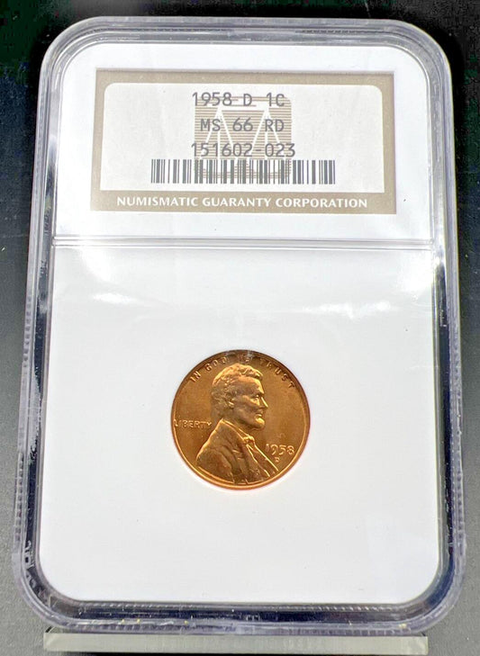 1958 D Lincoln Wheat Cent Penny Coin NGC MS66 RD GEM BU #3