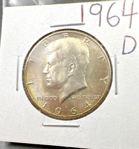 1964 D 50c Kennedy Silver Half Dollar Gem BU UNC Some Toning Denver Mint #RDBN