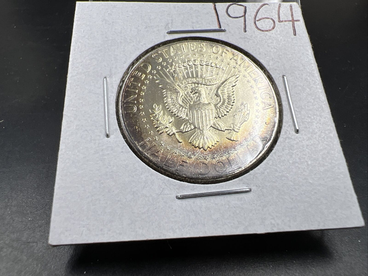 1964 P 50c Kennedy Half Dollar CH BU UNC PQ Nice Rainbow Toning SKU#ORNG