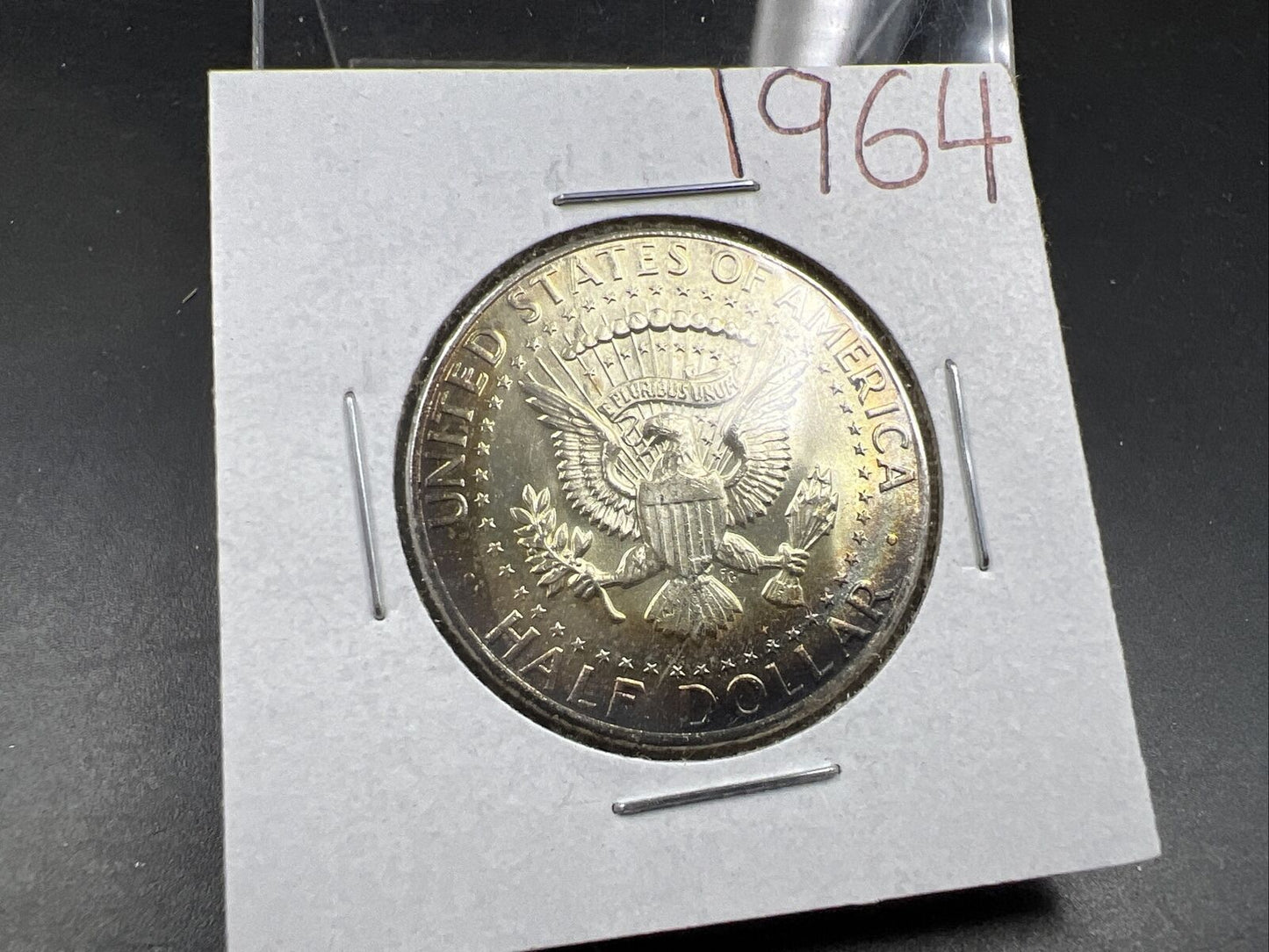 1964 P 50c Kennedy Half Dollar CH BU UNC PQ Nice Rainbow Toning SKU#ORNG