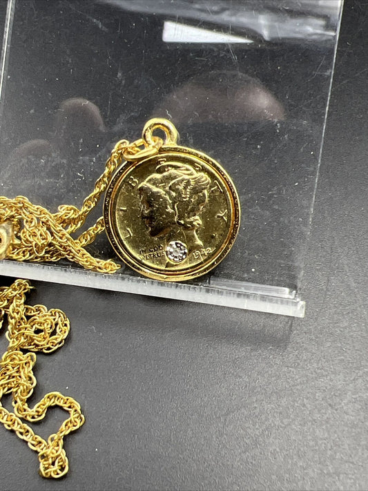 Gold Plated Mercury Silver Dime Chain Pendant