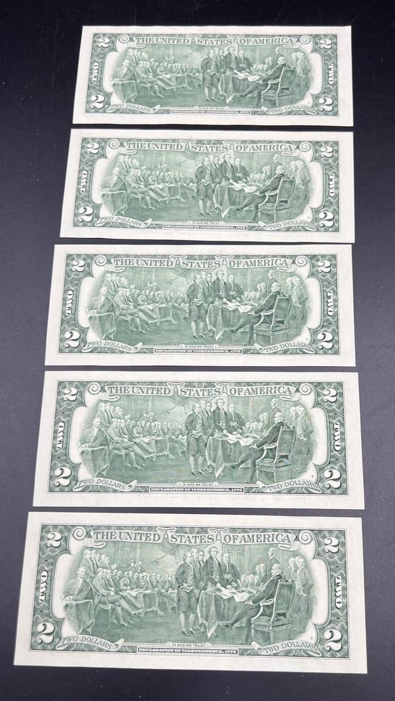 Lot of 5 2003 $2 Two Dollar Bill CH UNC FRN Notes #783