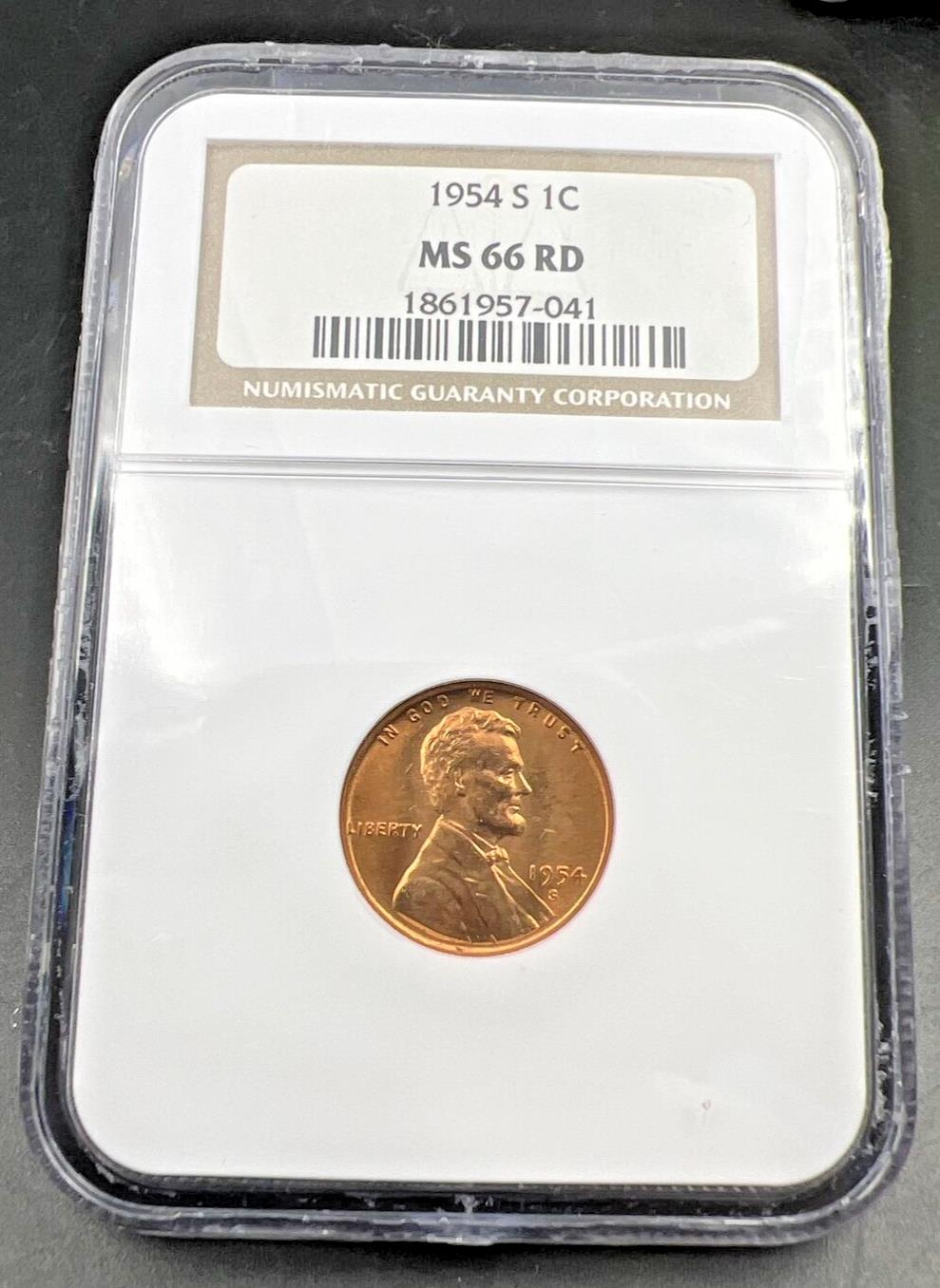 1954 S Lincoln Wheat Cent Penny Coin NGC MS66 RD RED #041