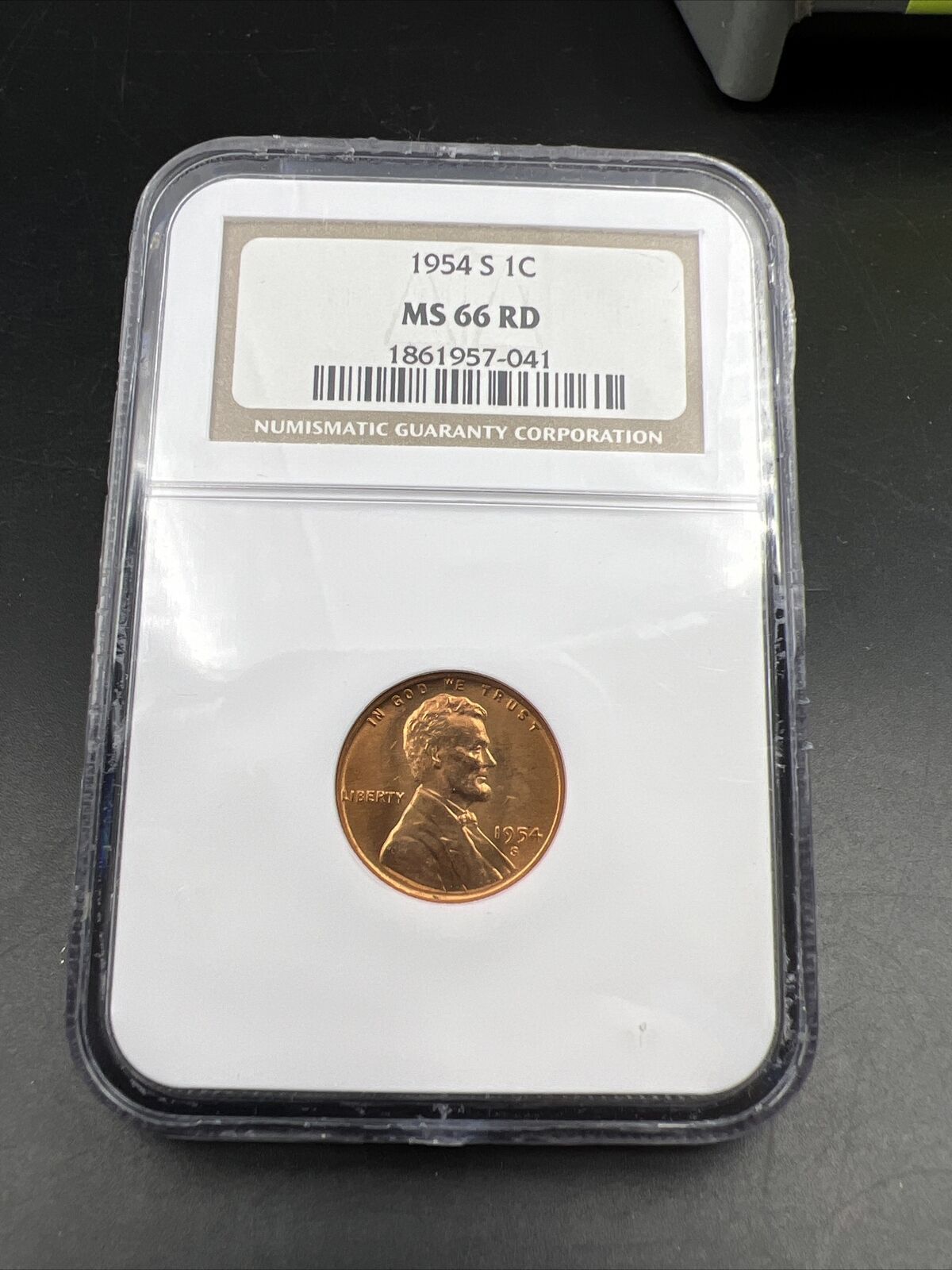 1954 S Lincoln Wheat Cent Penny Coin NGC MS66 RD RED #041