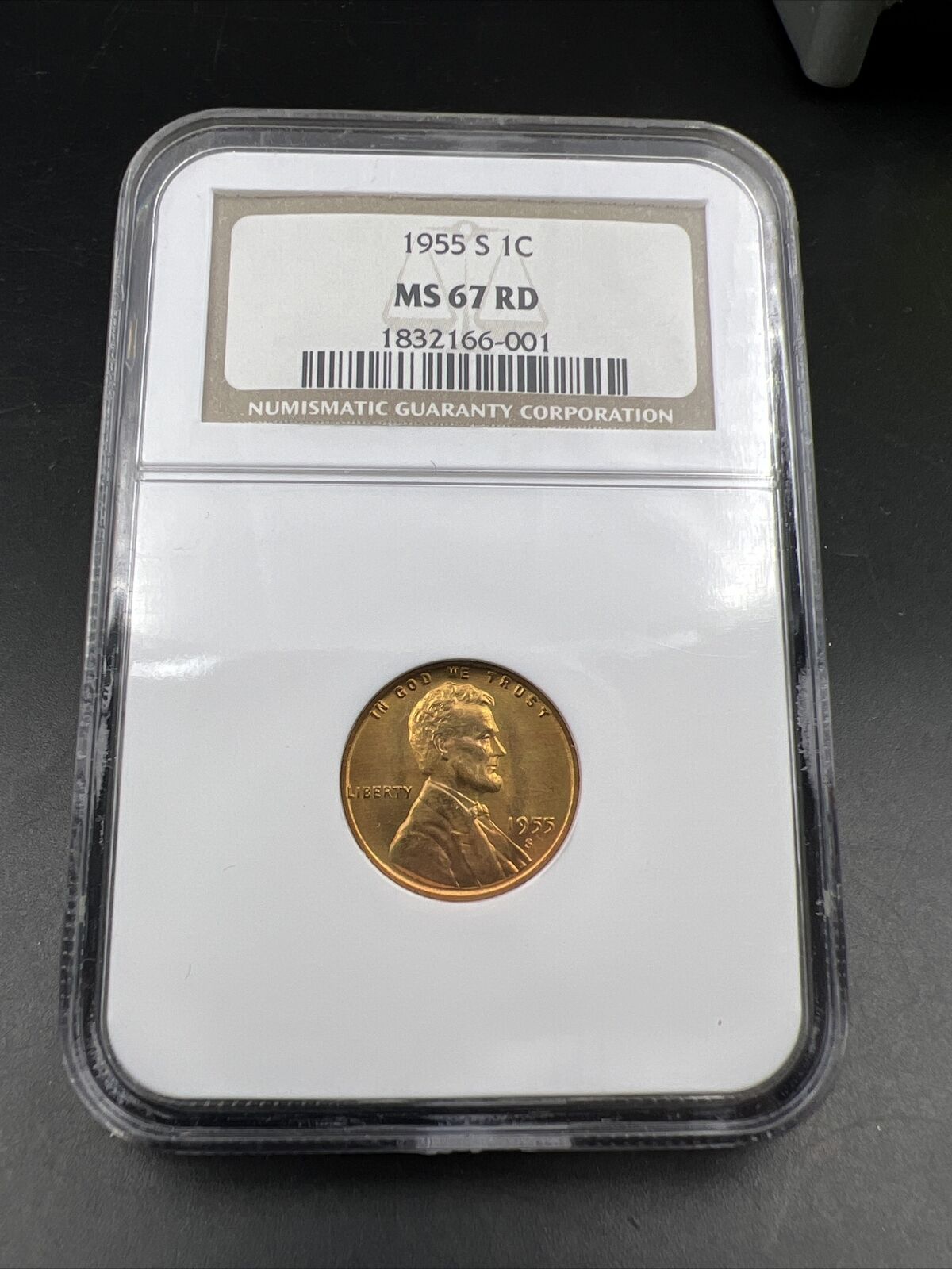 1955 S Lincoln Wheat Cent Penny Coin NGC MS67 RD RED #002