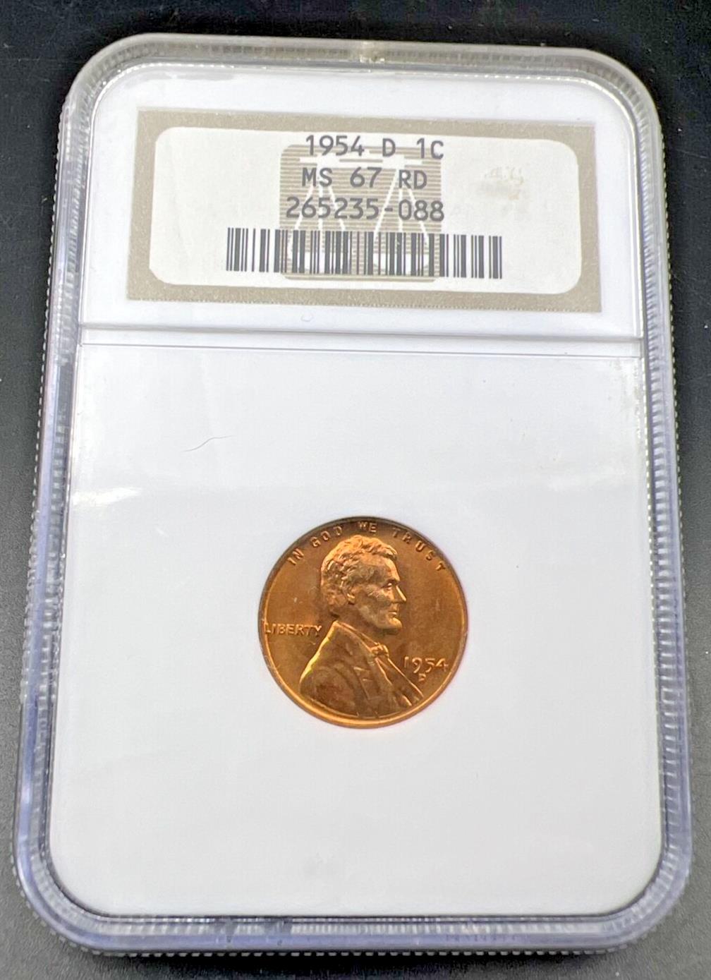 1954 D Lincoln Wheat Cent Penny Coin NGC MS67 RD Red #088