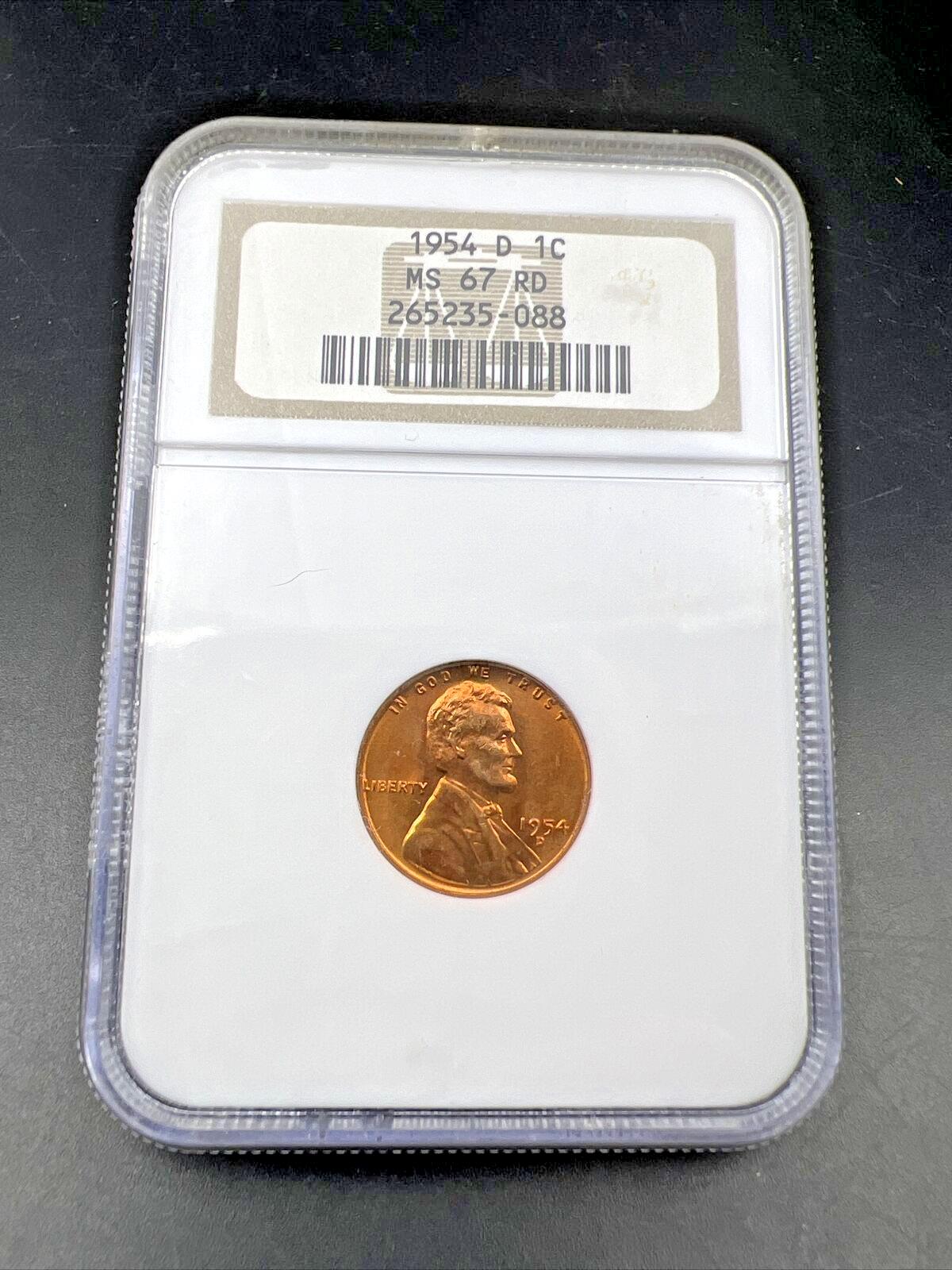 1954 D Lincoln Wheat Cent Penny Coin NGC MS67 RD Red #088