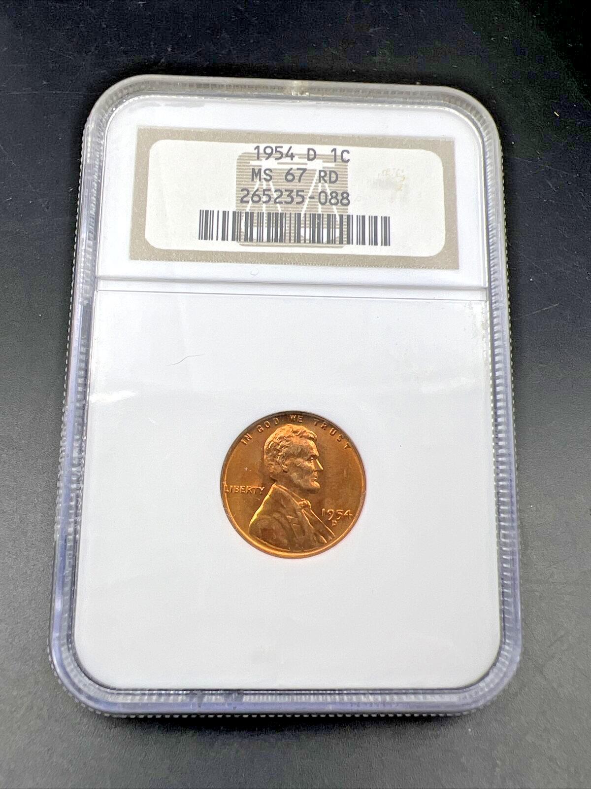 1954 D Lincoln Wheat Cent Penny Coin NGC MS67 RD Red #088