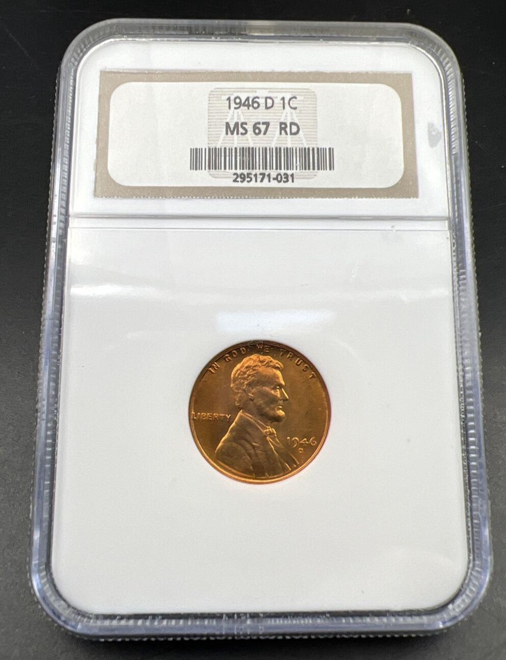 1946 D Lincoln Wheat Cent Penny Coin NGC MS67 RD #031