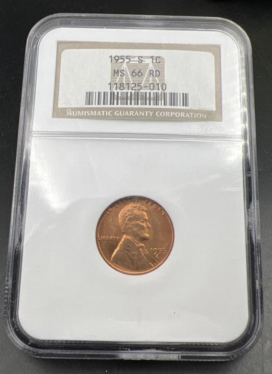 1955 S Lincoln Wheat Cent Penny Coin NGC MS66 RD RED #010