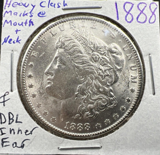 1888 P $1 Morgan Dollar Coin BU UNC VAM Die Clash Neck & Doubled Inner Ear