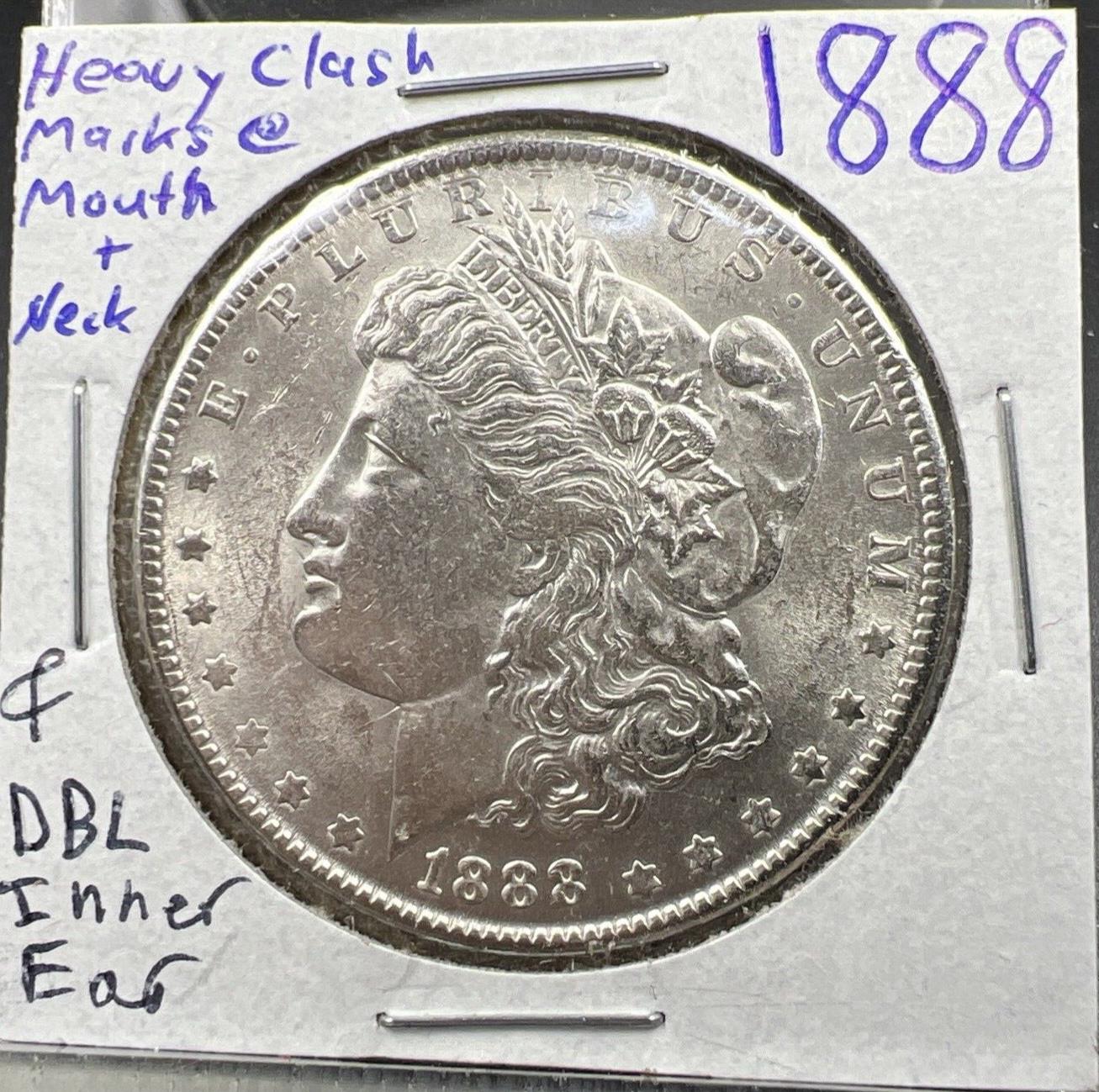 1888 P $1 Morgan Dollar Coin BU UNC VAM Die Clash Neck & Doubled Inner Ear